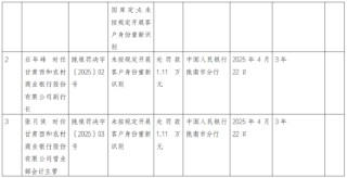 甘肃西和农村商业银行被罚25.36万元：开立、撤销账户未在规定期限内向人民银行备案等